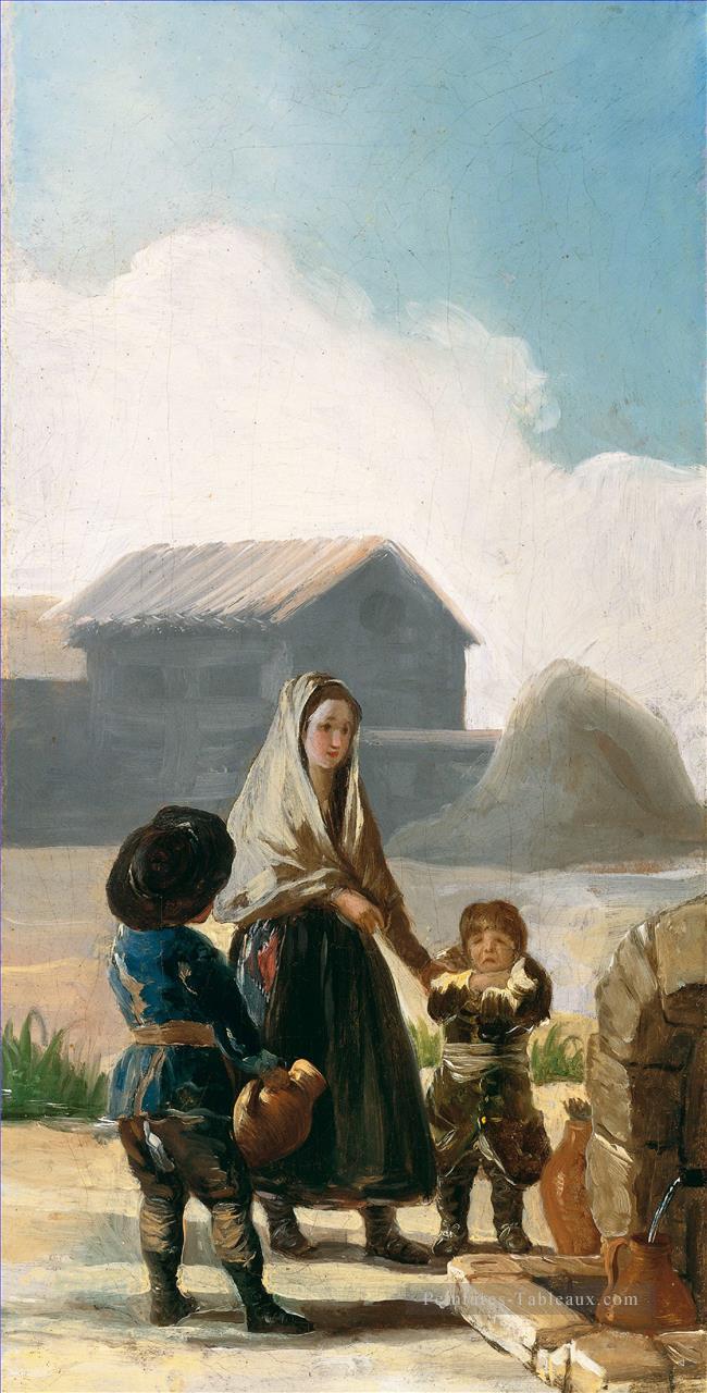 Une femme et deux enfants près d’une fontaine Francisco de Goya Peintures à l'huile